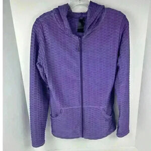 New Mix Women's Purple Textured Full-Zip Hoodie Size S Active Top